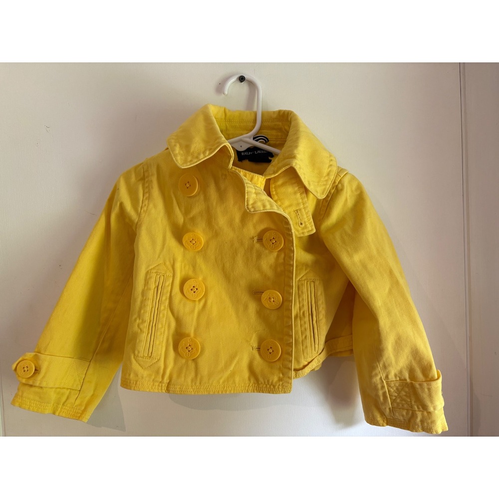 Ralph Lauren Toddler Girls Yellow Cotton Double Breasted Peacoat Jacket Size 2T